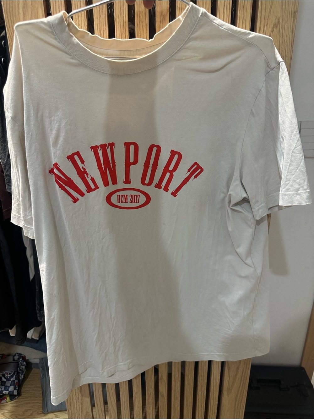 Newport Cream Short-Sleeve Tee with Red Logo